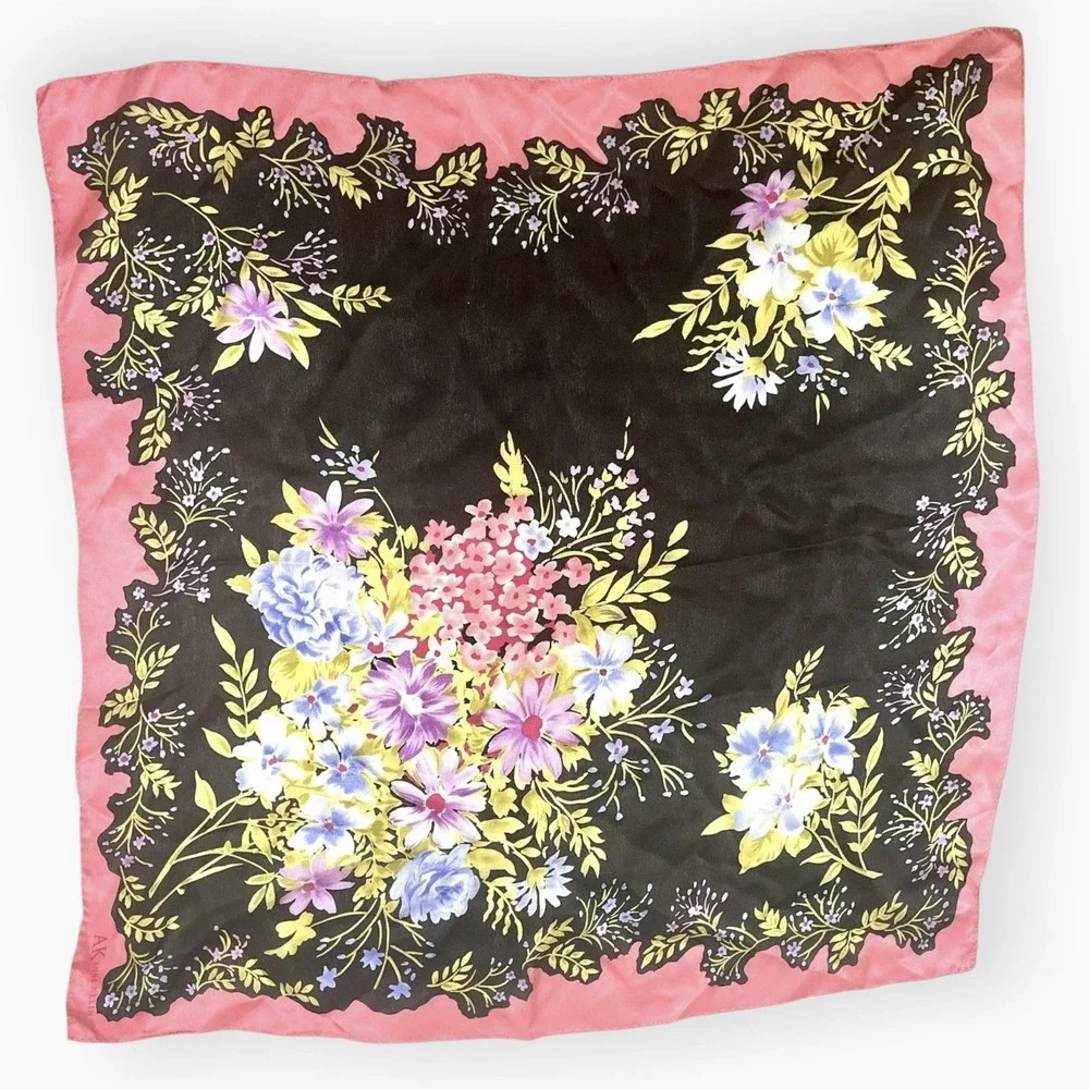 Vintage Anne Klein Scarf Bouquet Floral Silk 21
